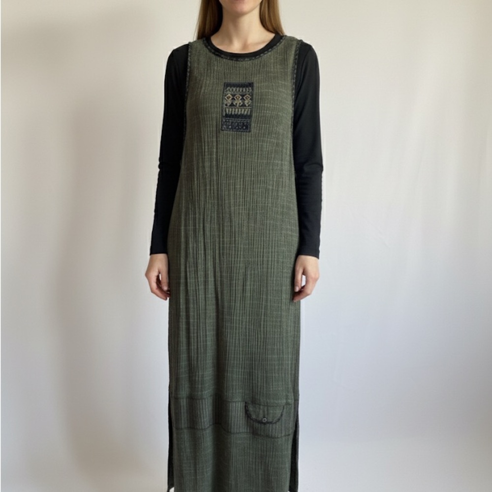 Chic Olive Green Long Sleeve Dress Nancy Bolen NWT Bohemian